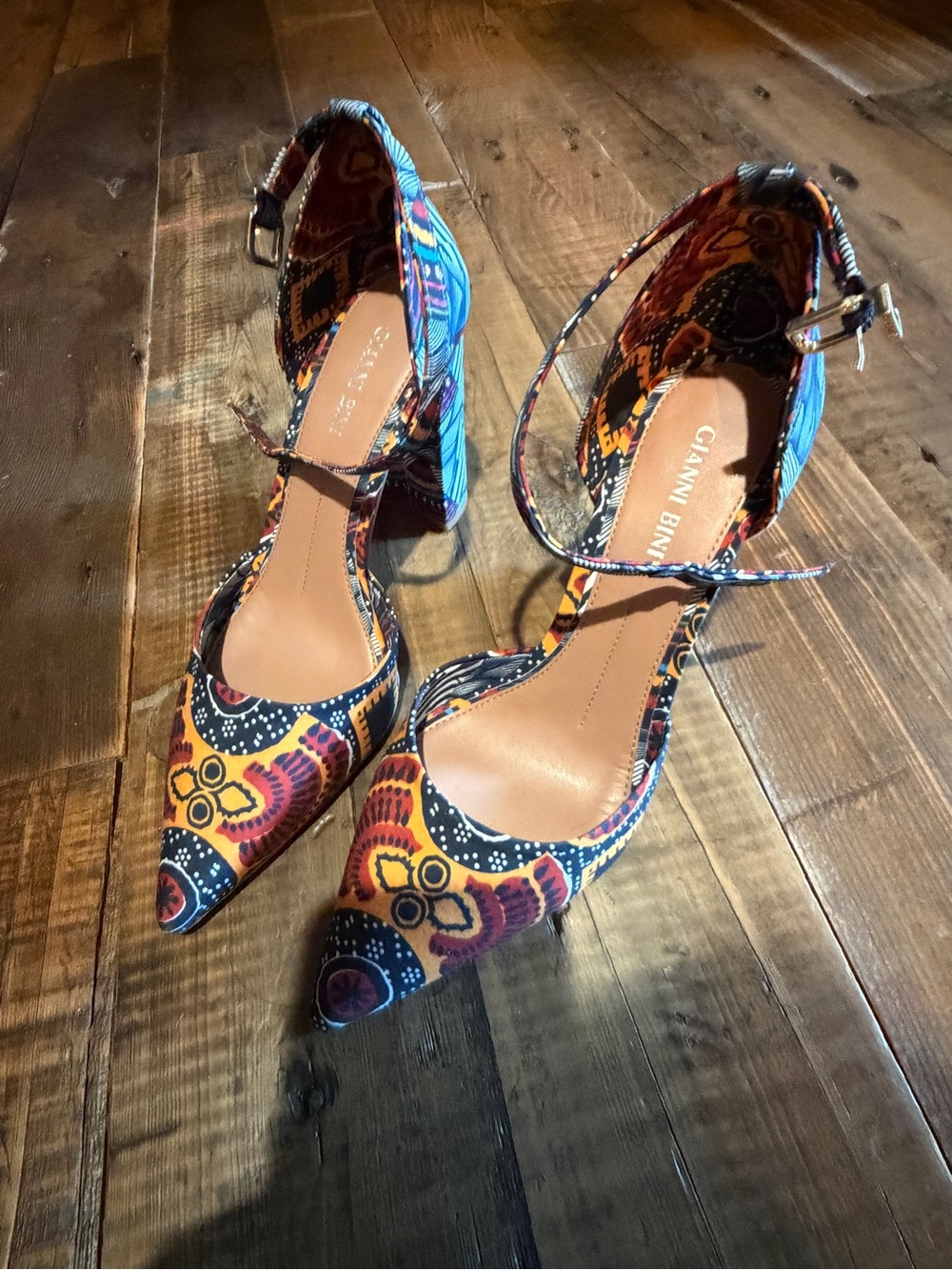 Gianni Bini Multicolor Pointed-Toe Ankle-Strap Heels in Blue, Yellow & Pink